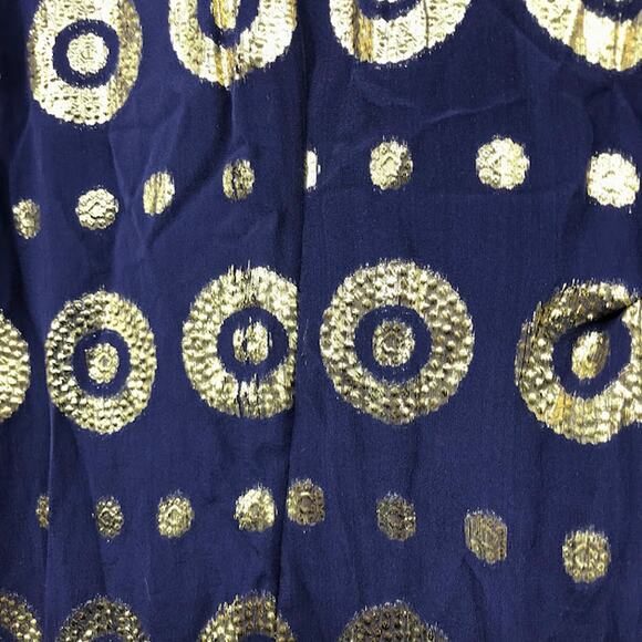 SALONI Tilly Ruffle Dress 8 Navy Gold Metallic Medallion Geometric 3/4 Sleeve - Picture 6 of 7